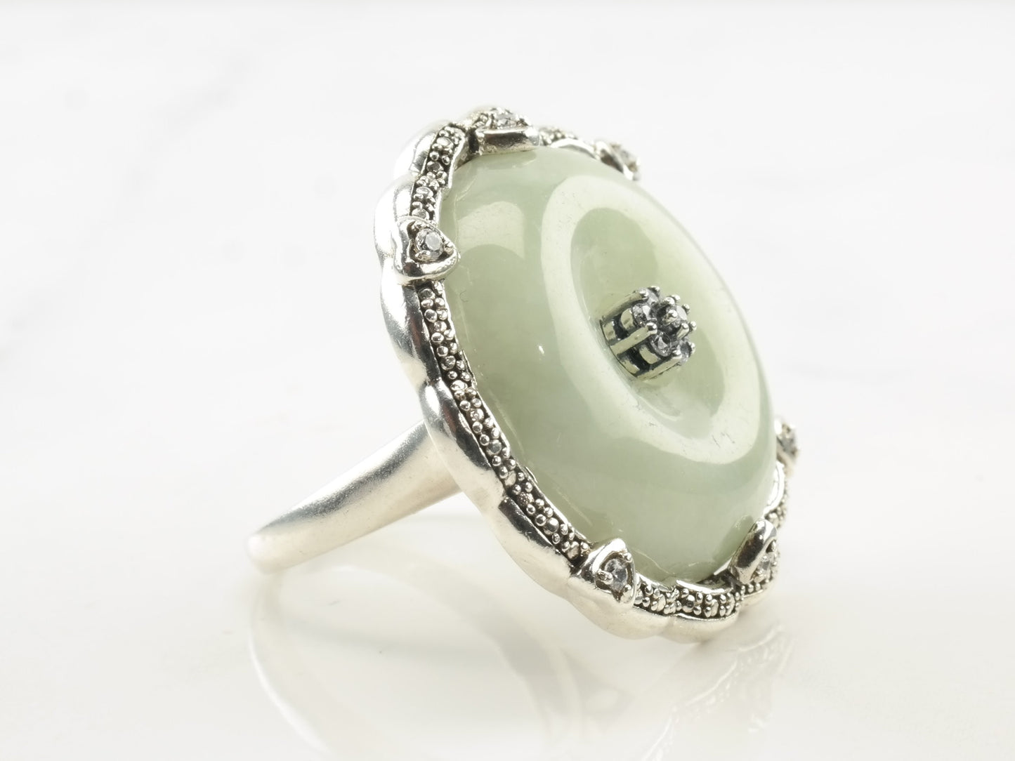 Vintage Designer Silver Ring Jade CZ Jadeite Sterling Size 7