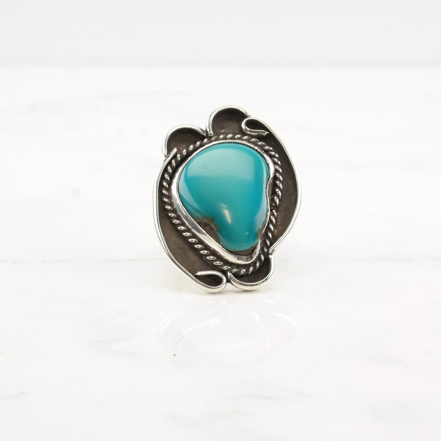 Native American Silver Ring Turquoise Sterling Size 5 1/4