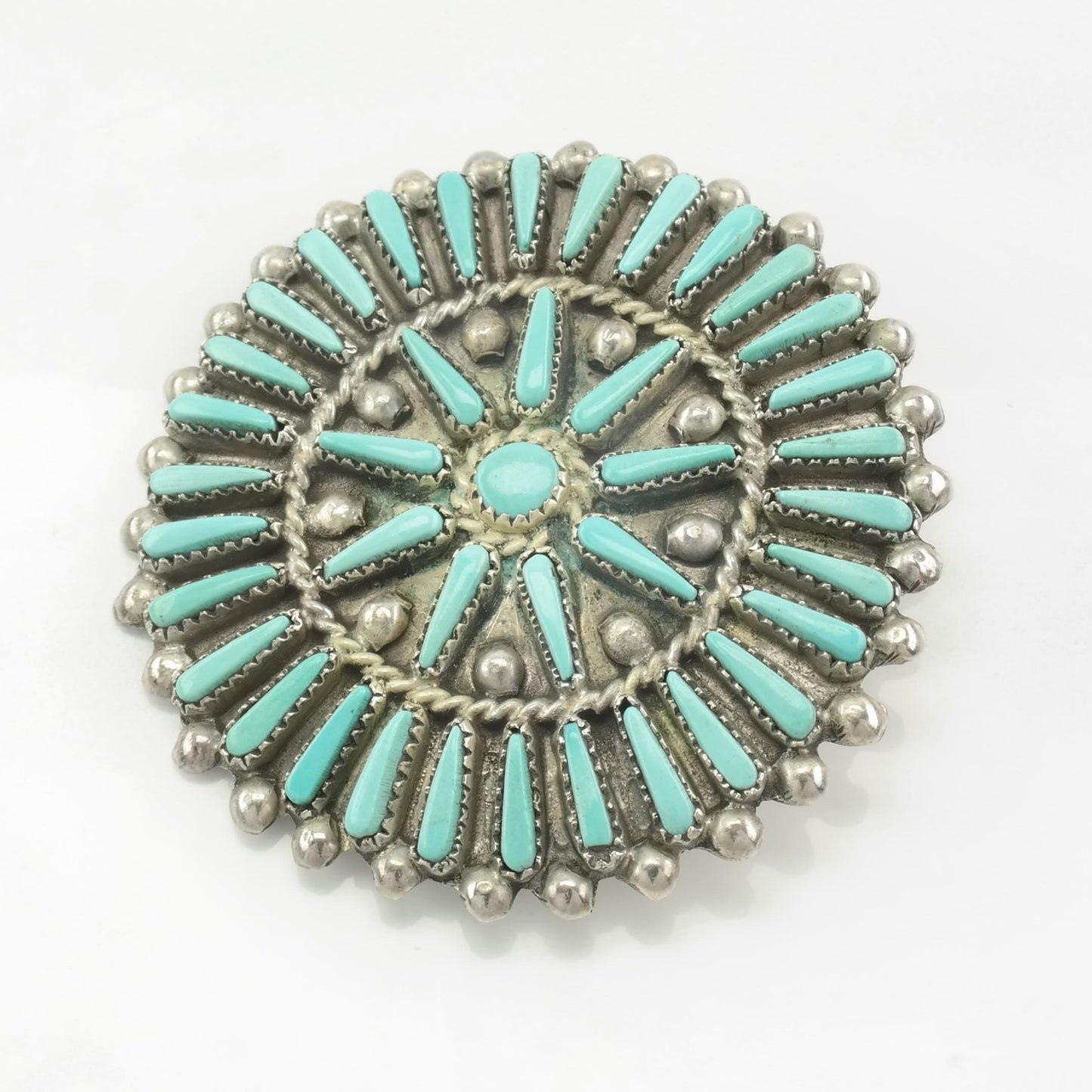 Zuni Brooch Pendant Cluster Blue Turquoise Sterling Silver