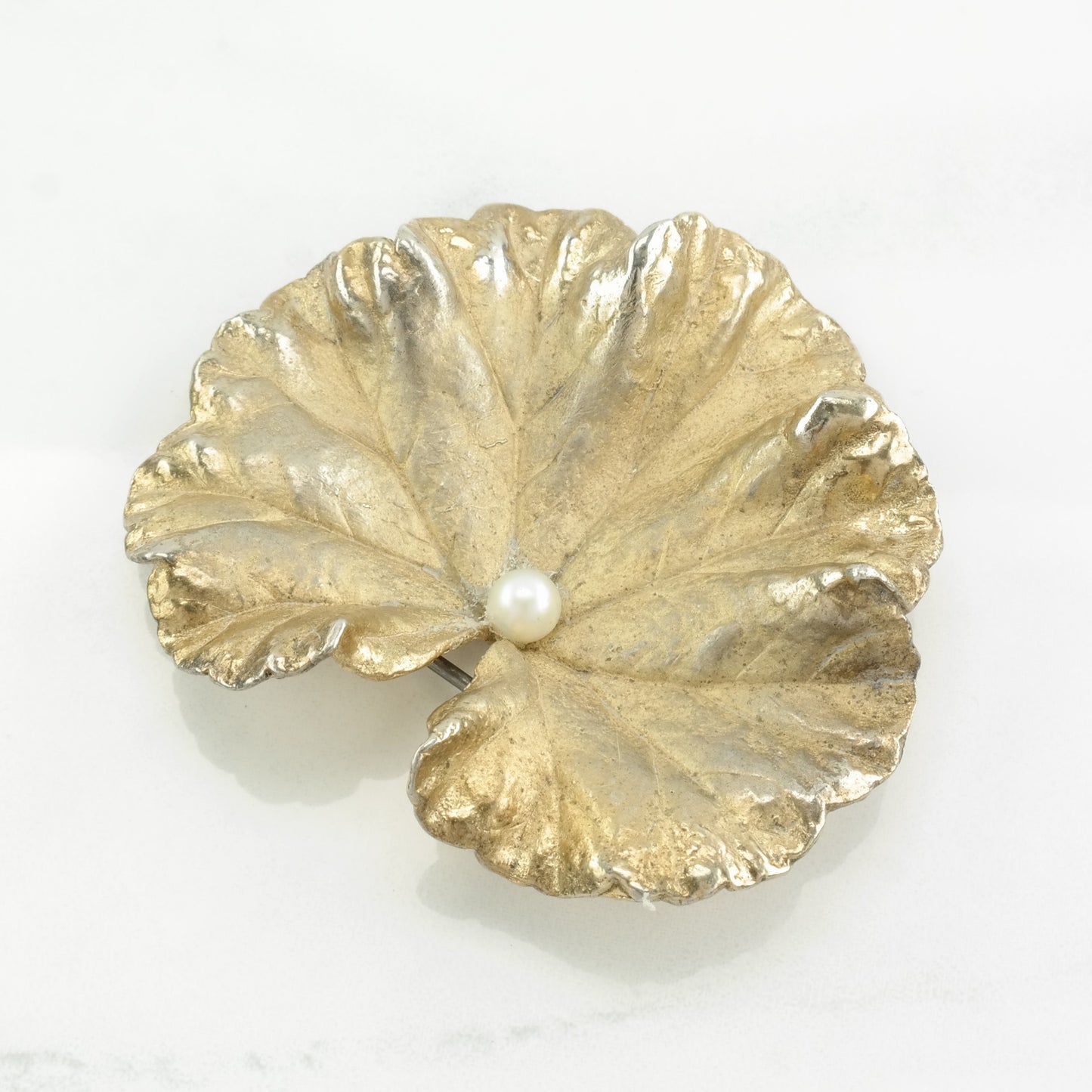 Napier Sterling Silver Brooch Gold Tone Leaf Pearl