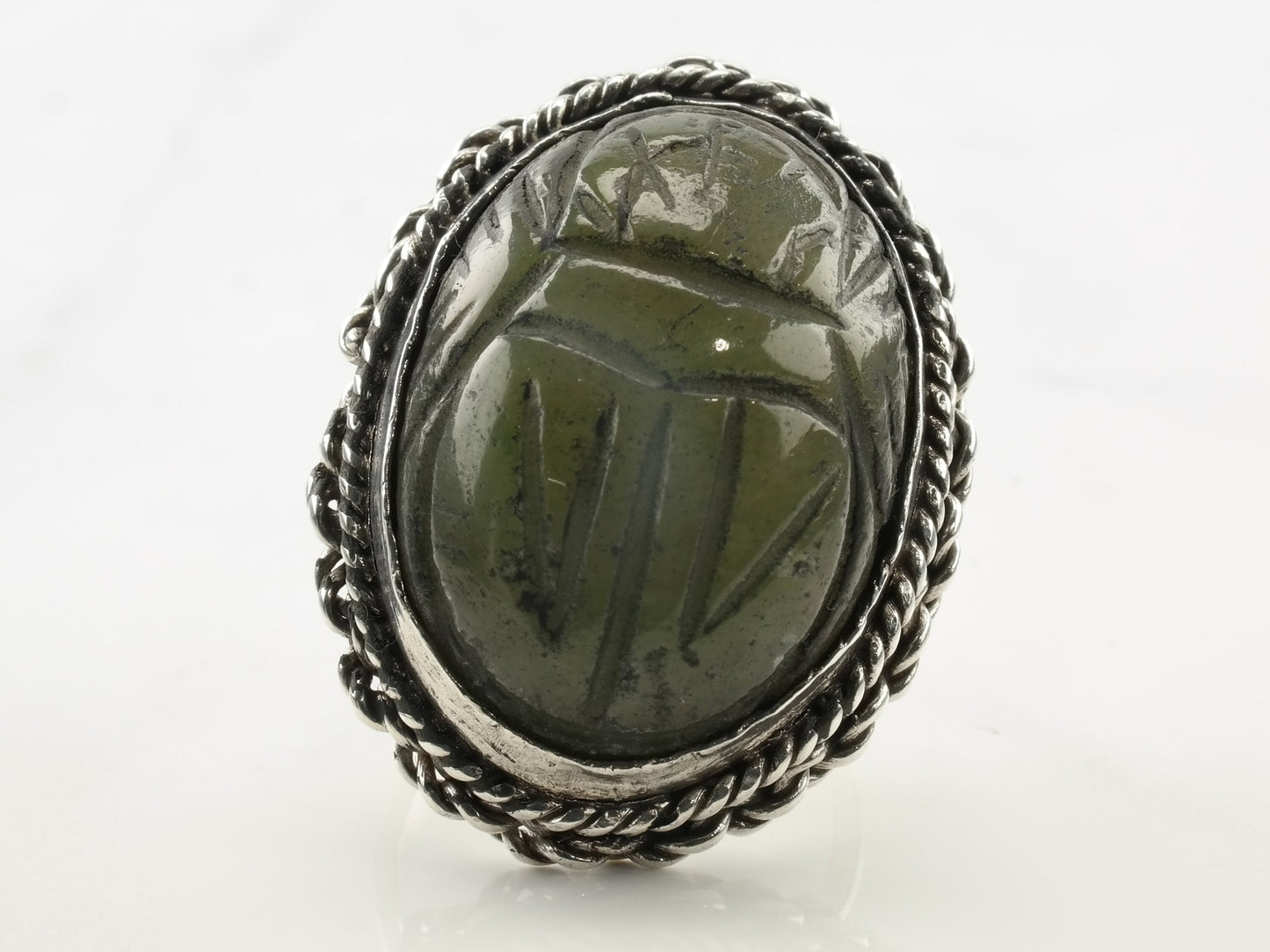 Vintage Mexico Silver Ring Carved Scarab Onyx Sterling Size 7 1/2