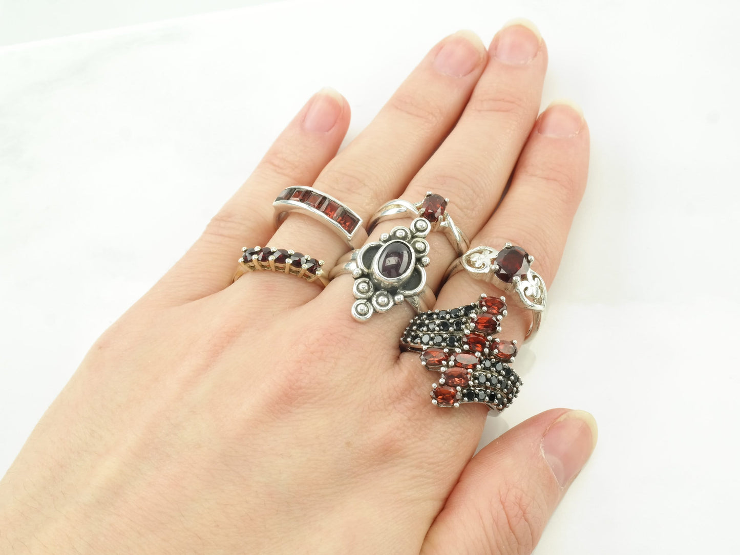 Sterling Silver Red Garnet Rings Size 7 Variety