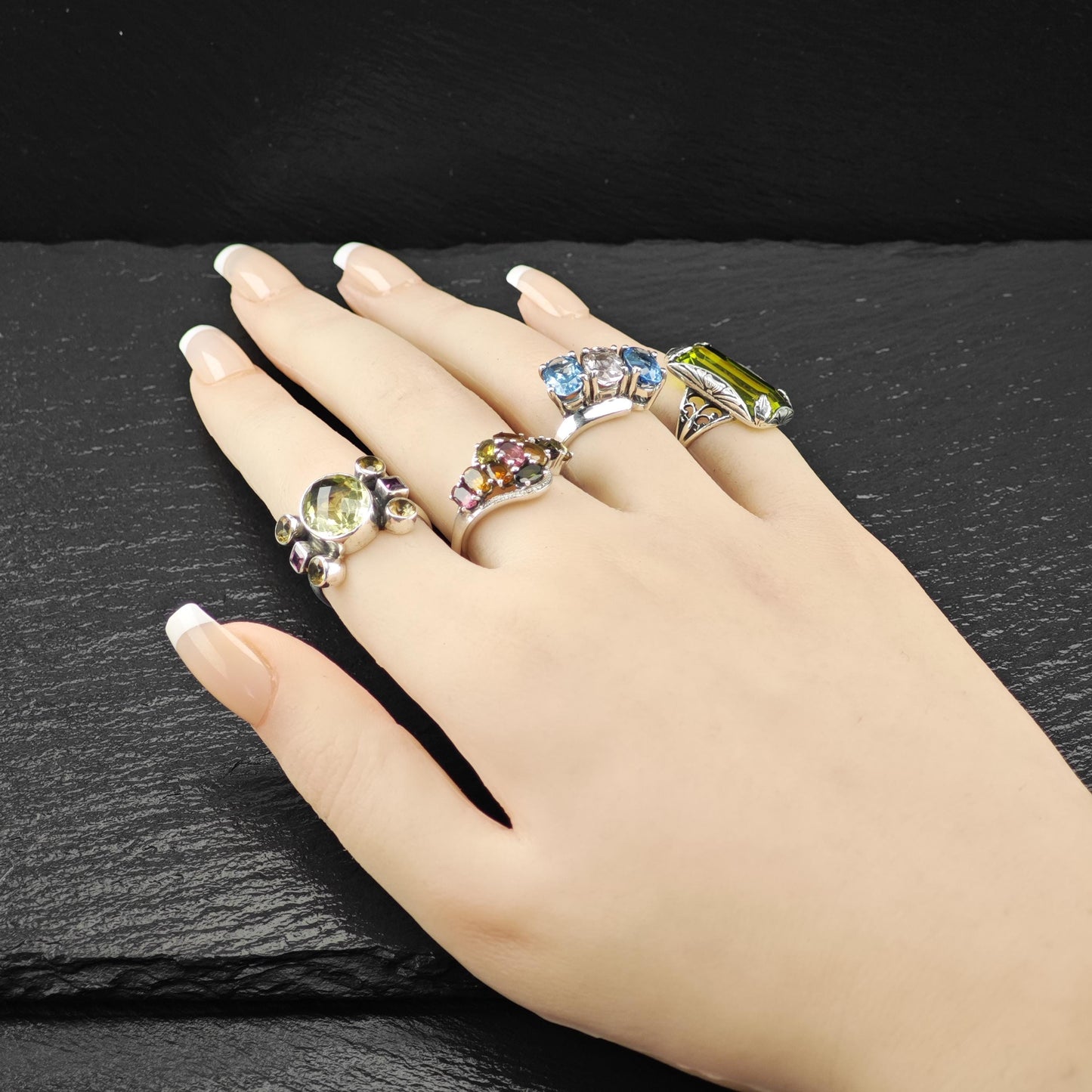 Nicky Butler Quartz Citrine, Garnet Ring Sterling Silver Size 7 3/4