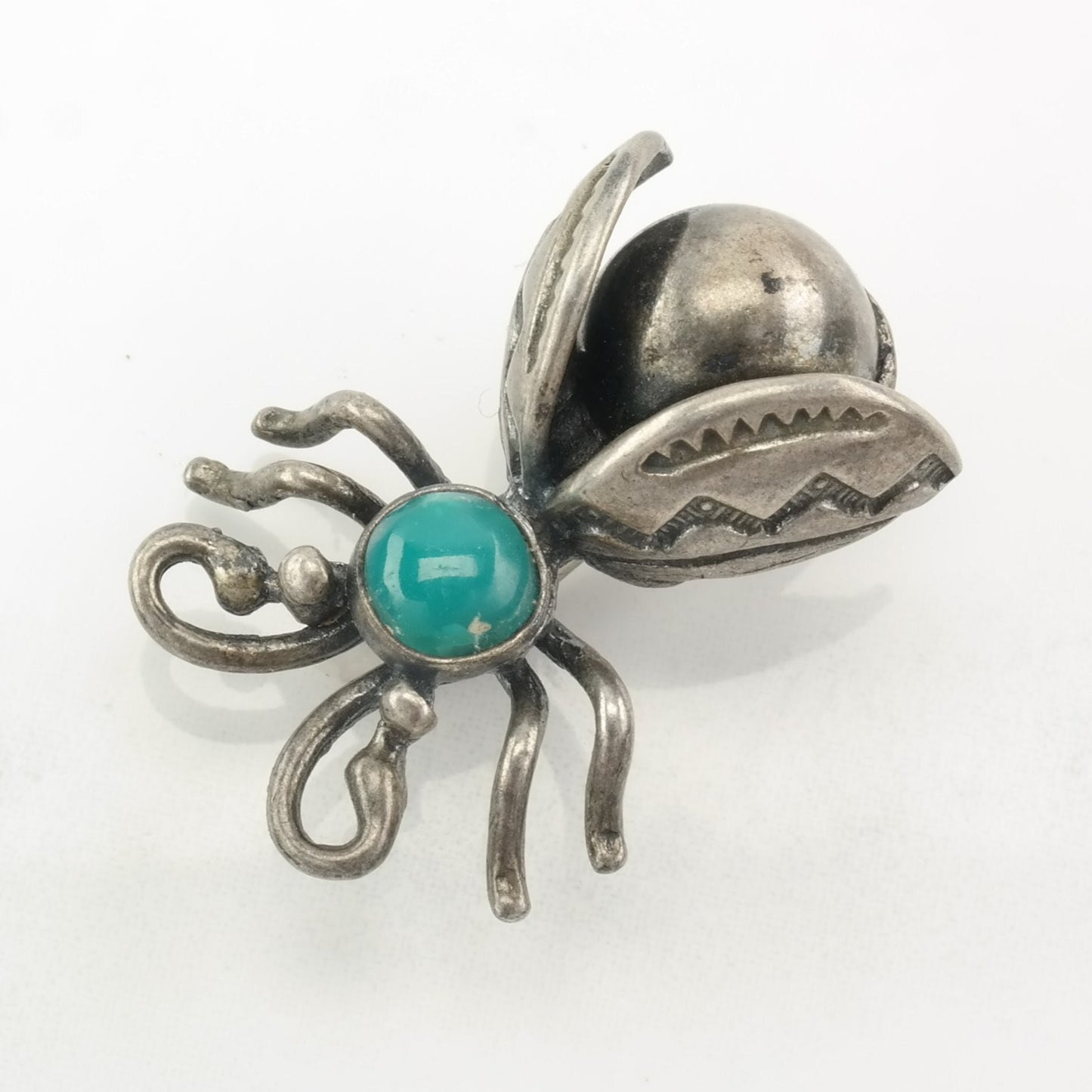 Native American Bug Brooch Blue Turquoise Bee Sterling Silver