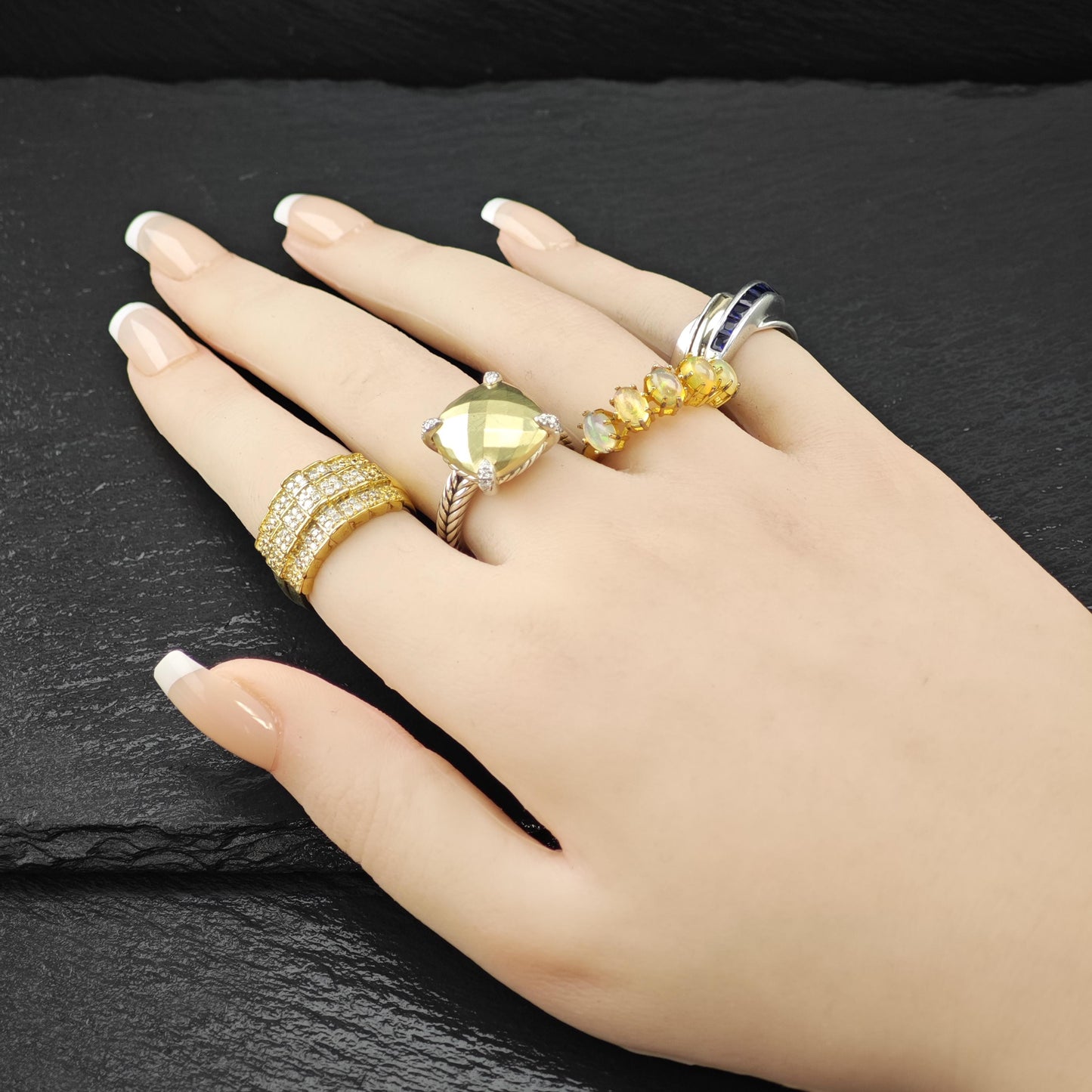 Yellow Opal Gold Plated Ring Sterling Silver Sz 8