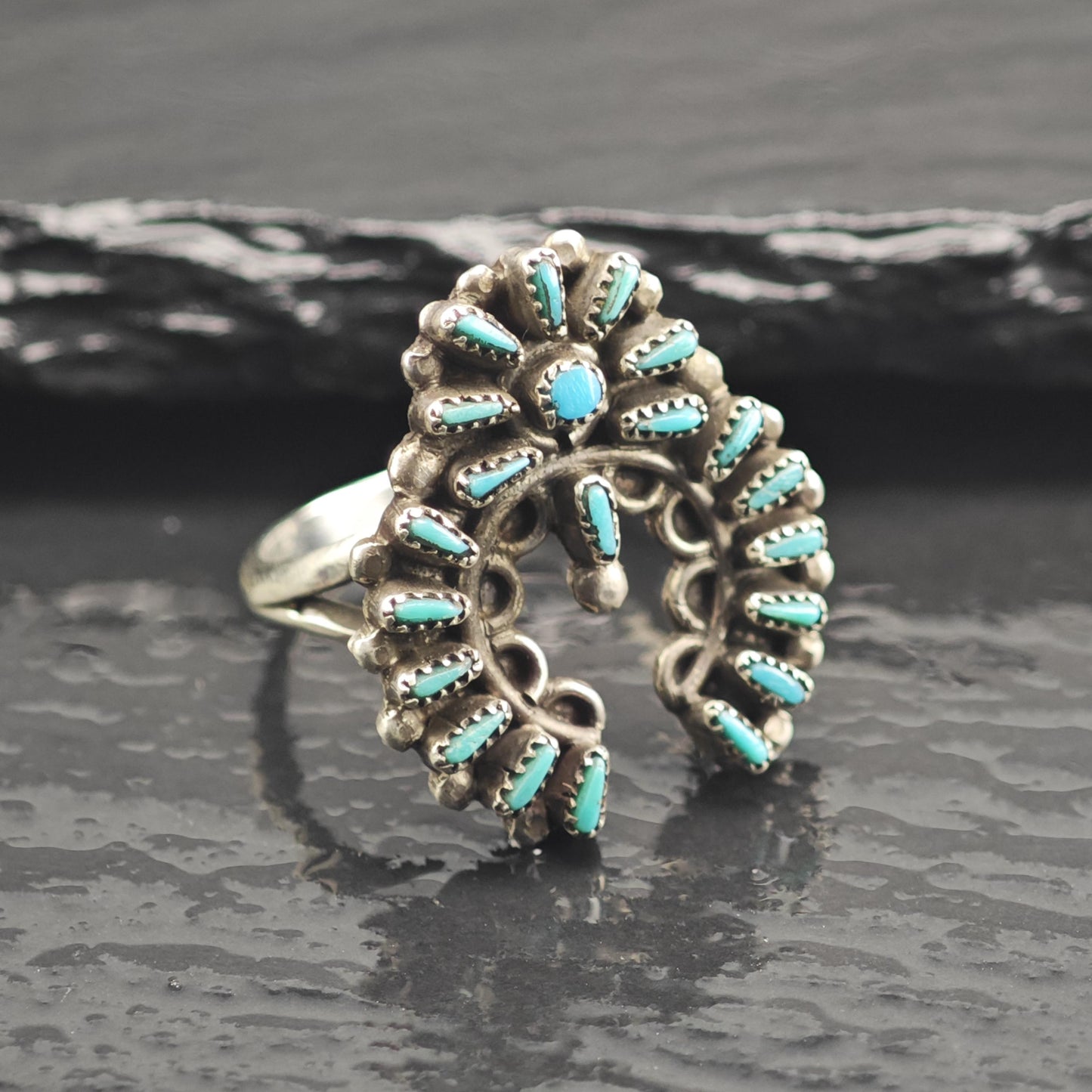 Vintage Zuni Needle Point Turquoise Naja Sterling Silver Ring Sz 6 R6667