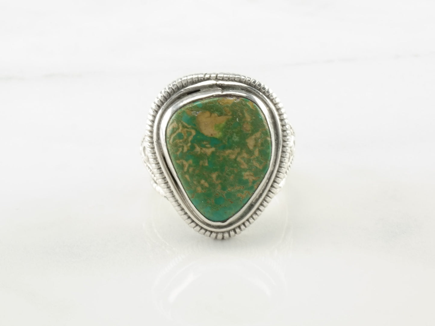 Southwest Ring Green Turquoise Sterling Silver Size 8 3/4