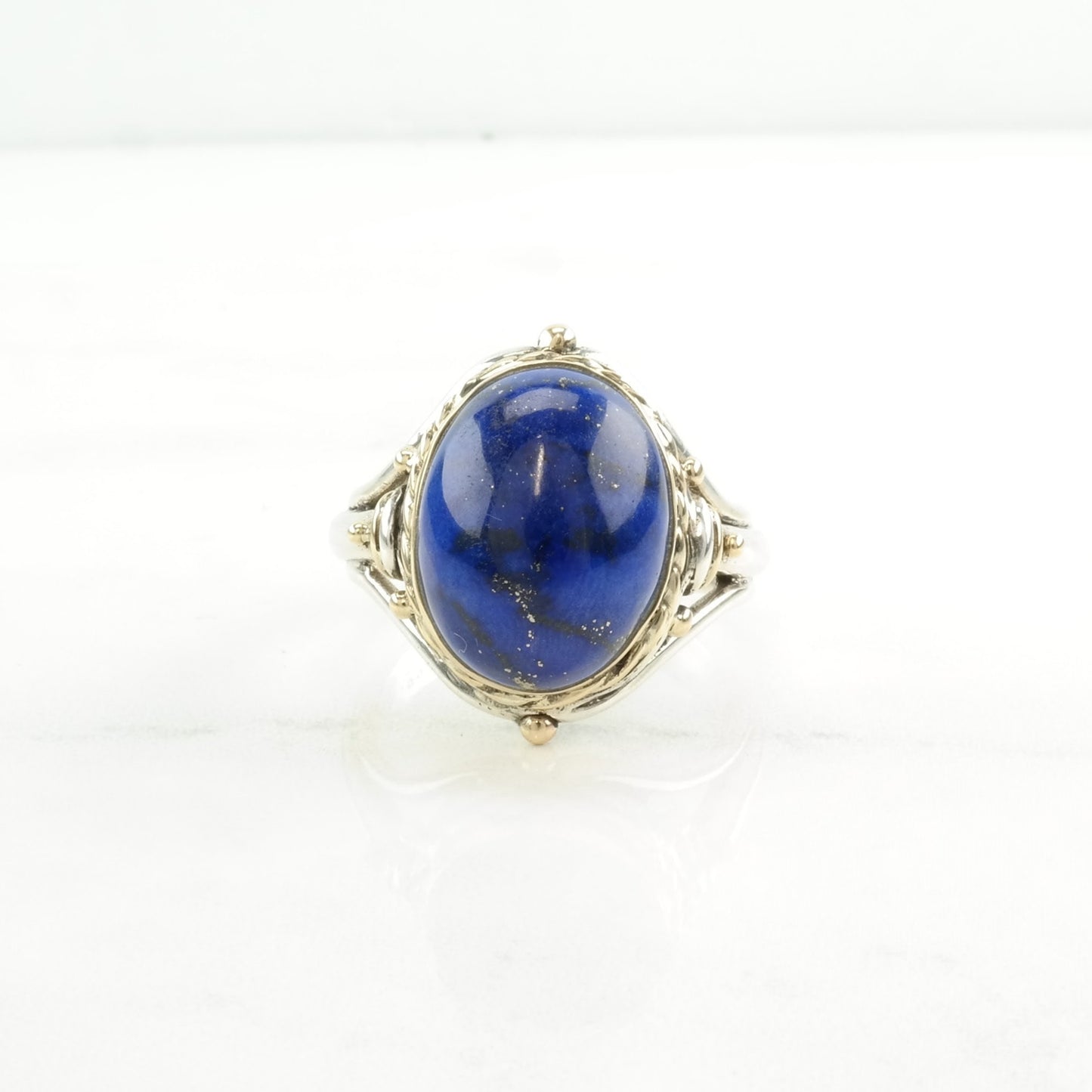 Sterling Silver Ring Lapis Lazuli Gold Toned Accents Blue Size 14