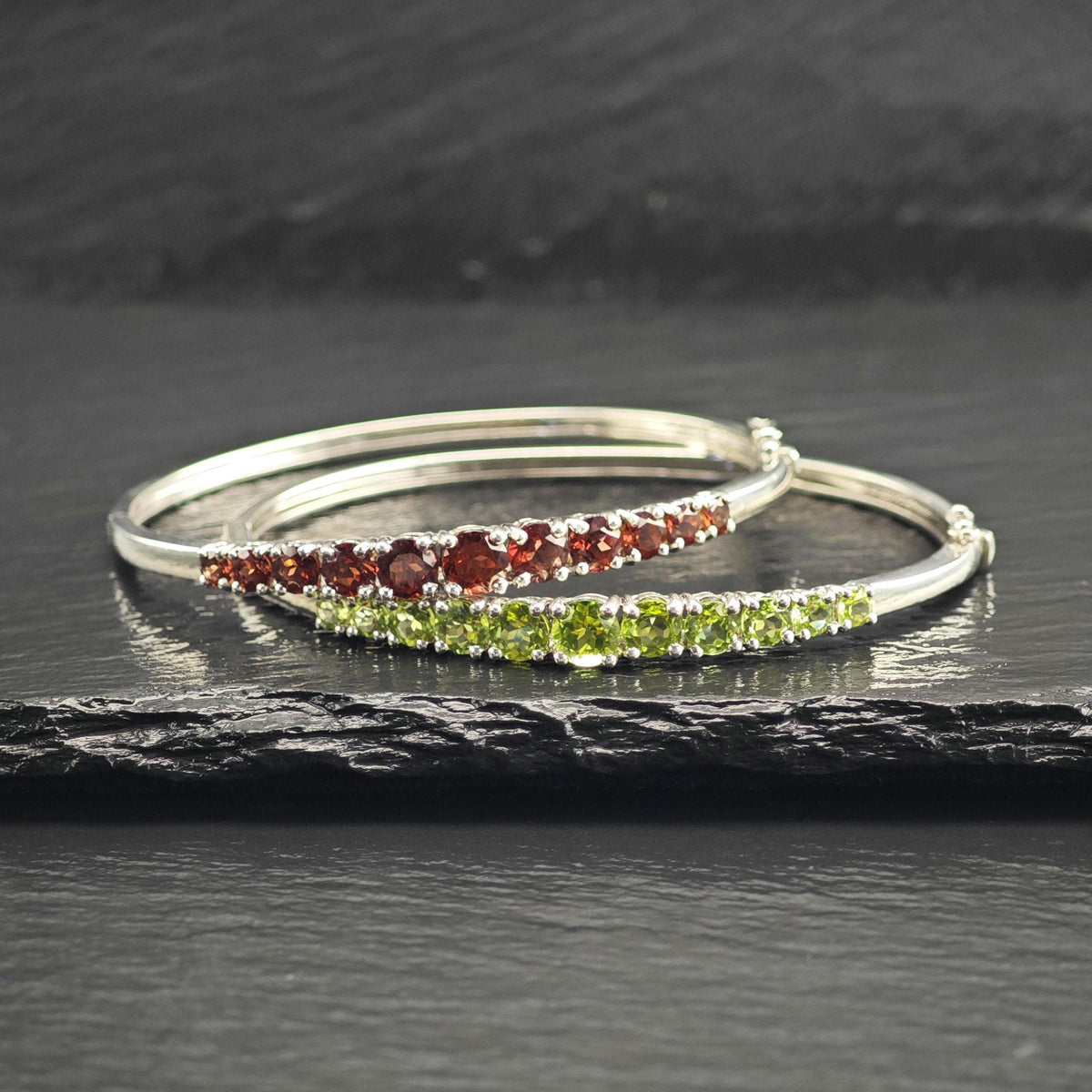 Choice of Garnet & Peridot Sterling Silver Bangles Sz 7 1/4" BR3129