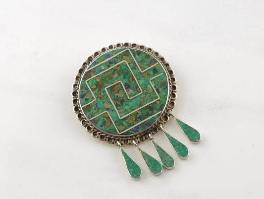 Taxco Sterling Silver Turquoise Brooch Pendant