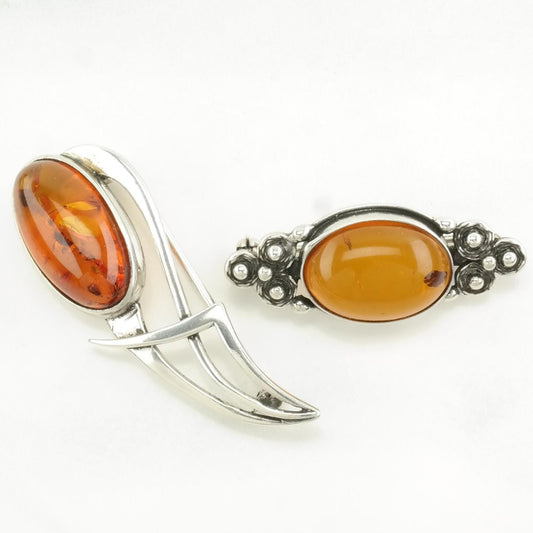 Choice: Sterling Silver Brooch Orange Baltic Amber