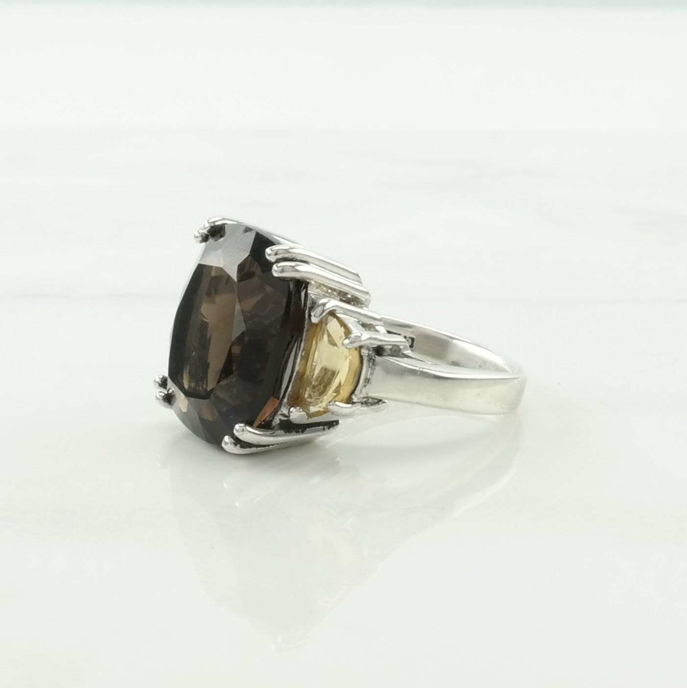 Sterling Silver Ring Smokey Quartz Citrine Size 7