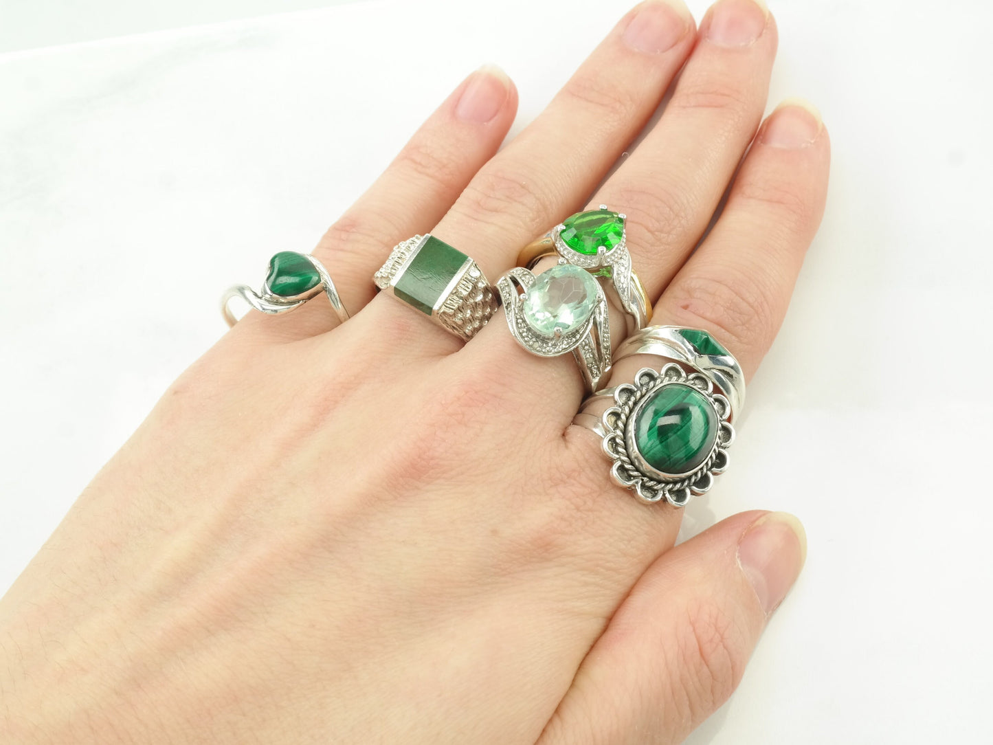 Vintage Sterling Silver Green Gemstone Size 7 Ring