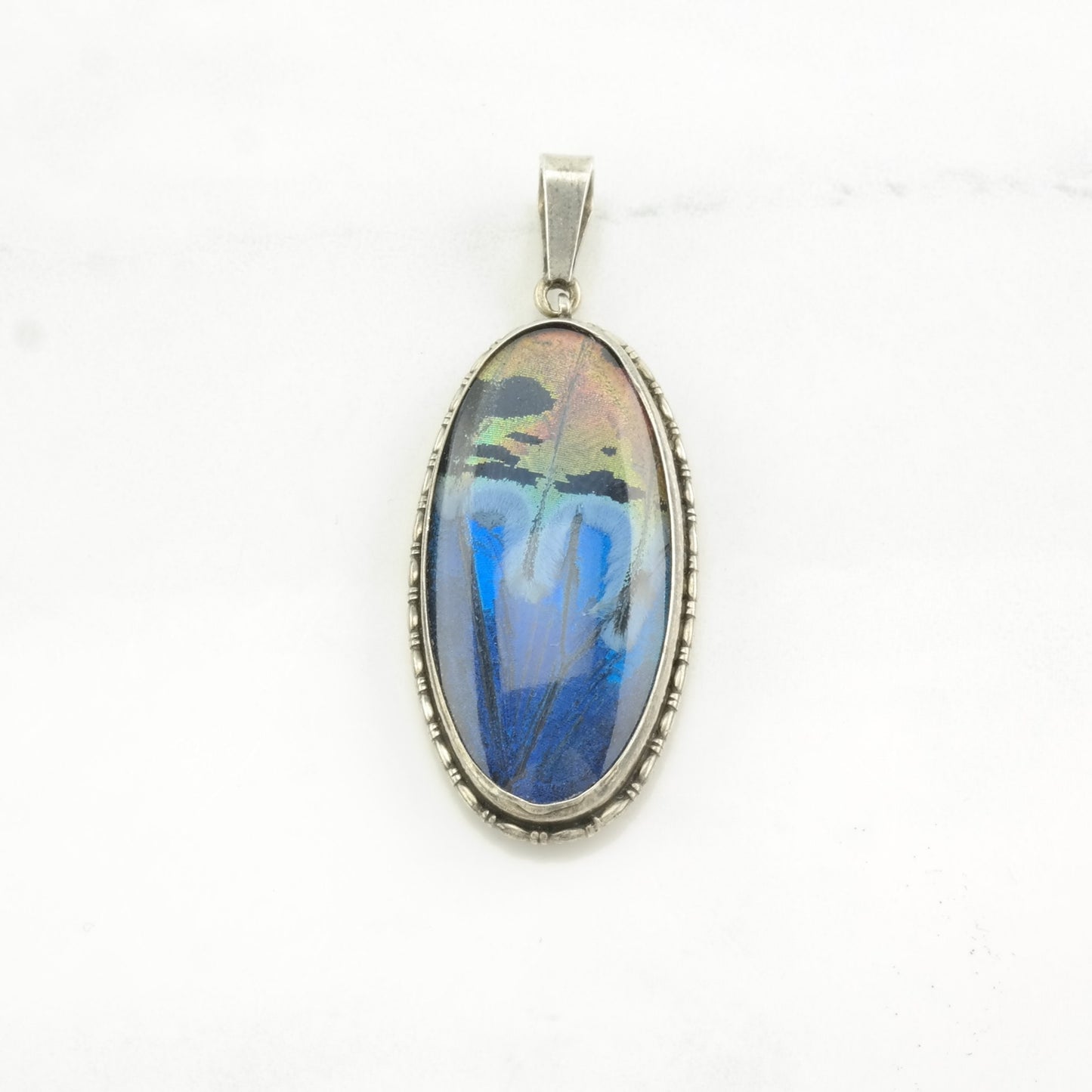 Vintage Butterfly Wing Landscape Sterling Silver Pendant