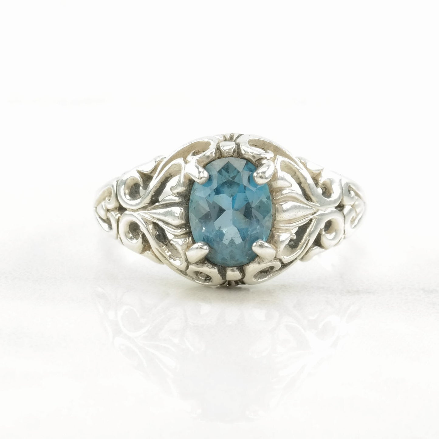 Kabana Silver Ring Topaz Scroll Sterling Blue Size 8 1/4