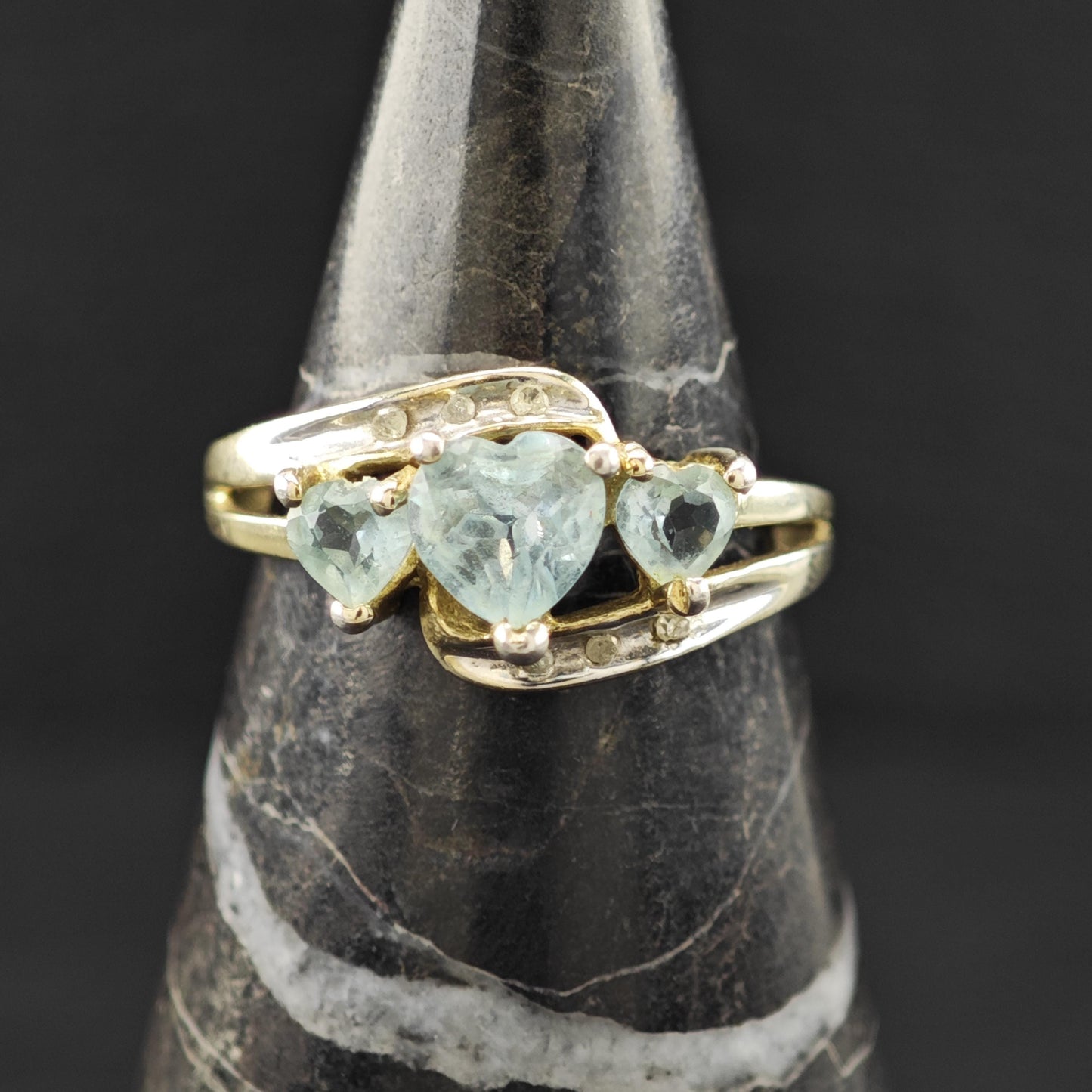 Topaz Heart Diamond Chip Accent 14K Gold Plated Ring Sterling Silver Sz 7 R6155