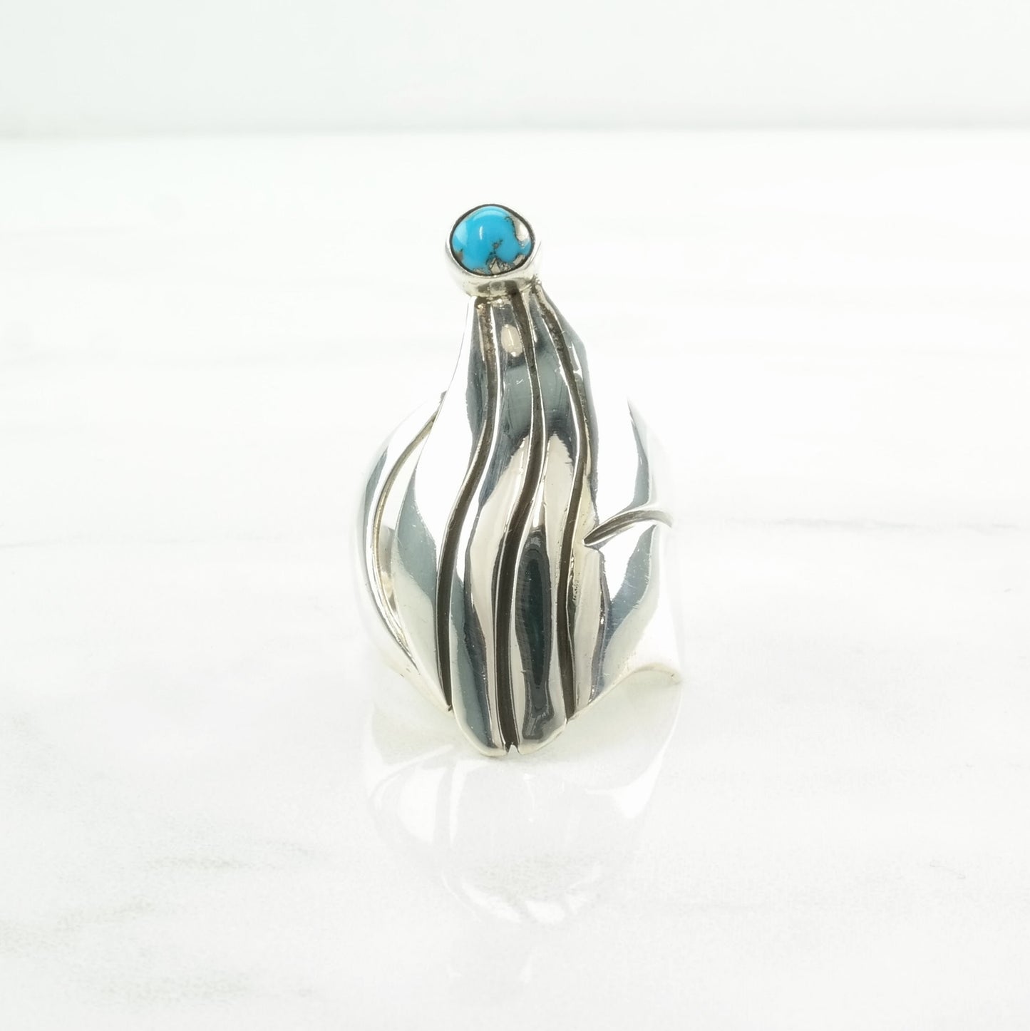 Native American Silver Ring Turquoise Modernist Sterling Blue Size 10 1/2