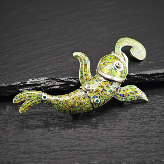 Margot De Taxco Enamel Koy Fish Sterling Silver Brooch B2262