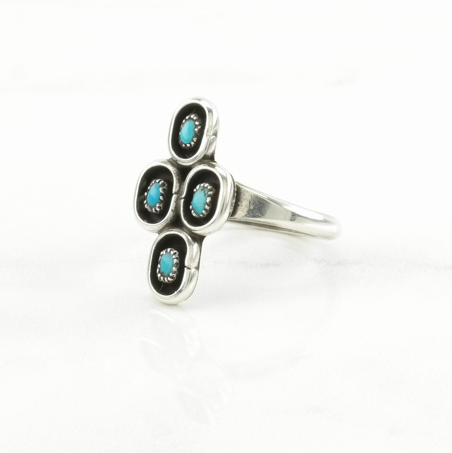 Southwest Silver Ring Turquoise Cluster Sterling Blue Size 6 3/4