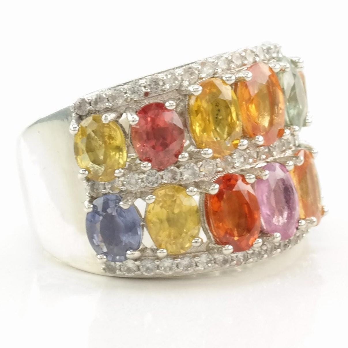 Sterling Silver Ring Sapphire Rainbow Multi Color Sz7 R4687