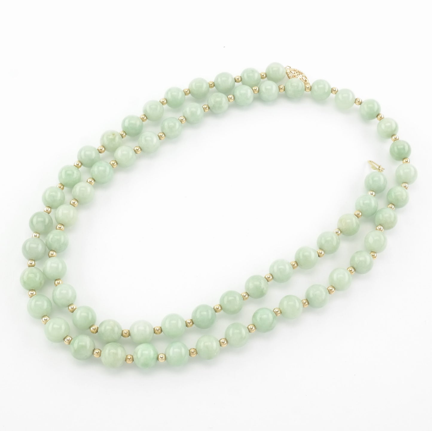 Vintage Jade 8mm Bead, 14K Gold Necklace