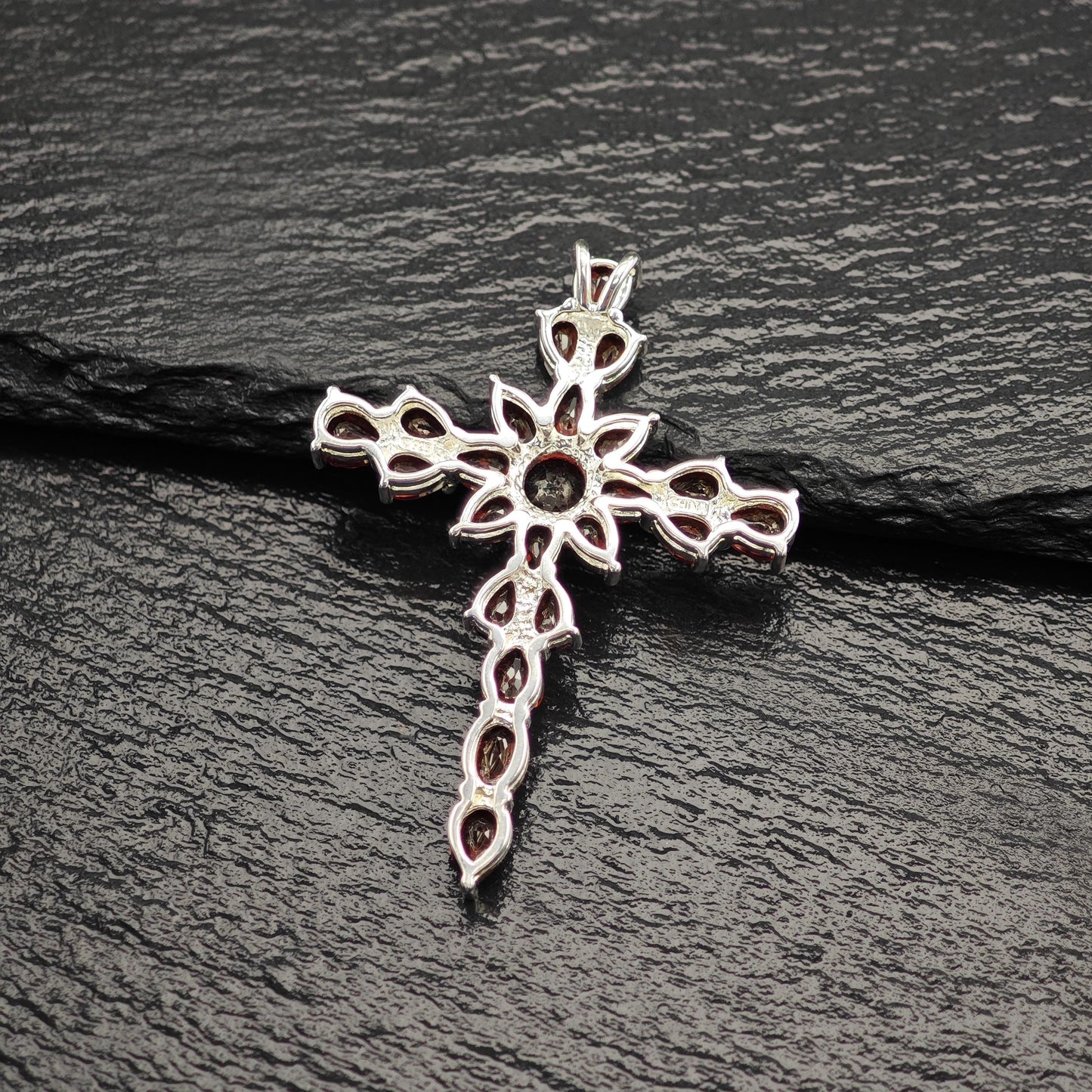 Vintage Garnet Cross Pendant Sterling Silver