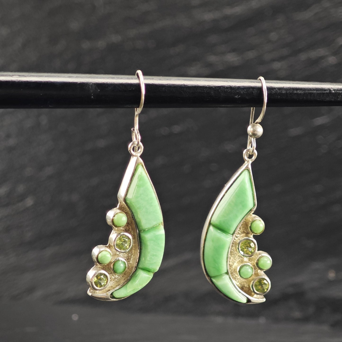 Green Gemstone & Peridot Crest Hook Earrings Sterling Silver ER3188