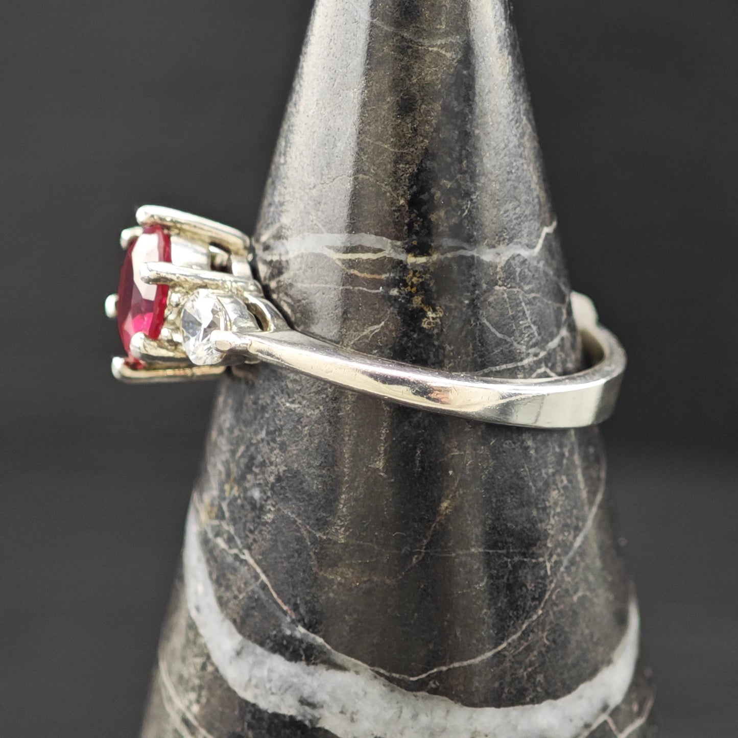 Sterling Silver Ring Lab Ruby Center Stone Size 7 CZ Details R6189