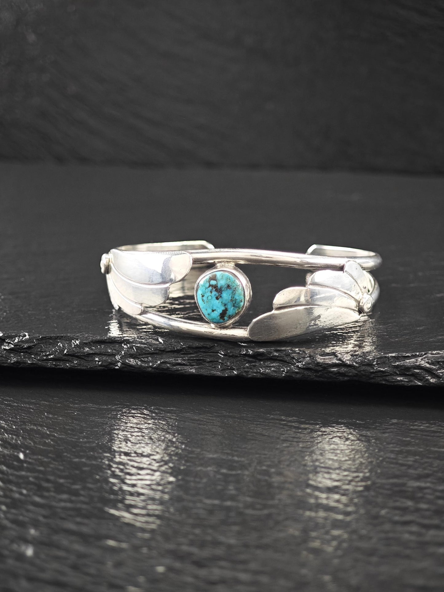 Southwest, Turquoise, Floral Cuff Bracelet Sterling Silver