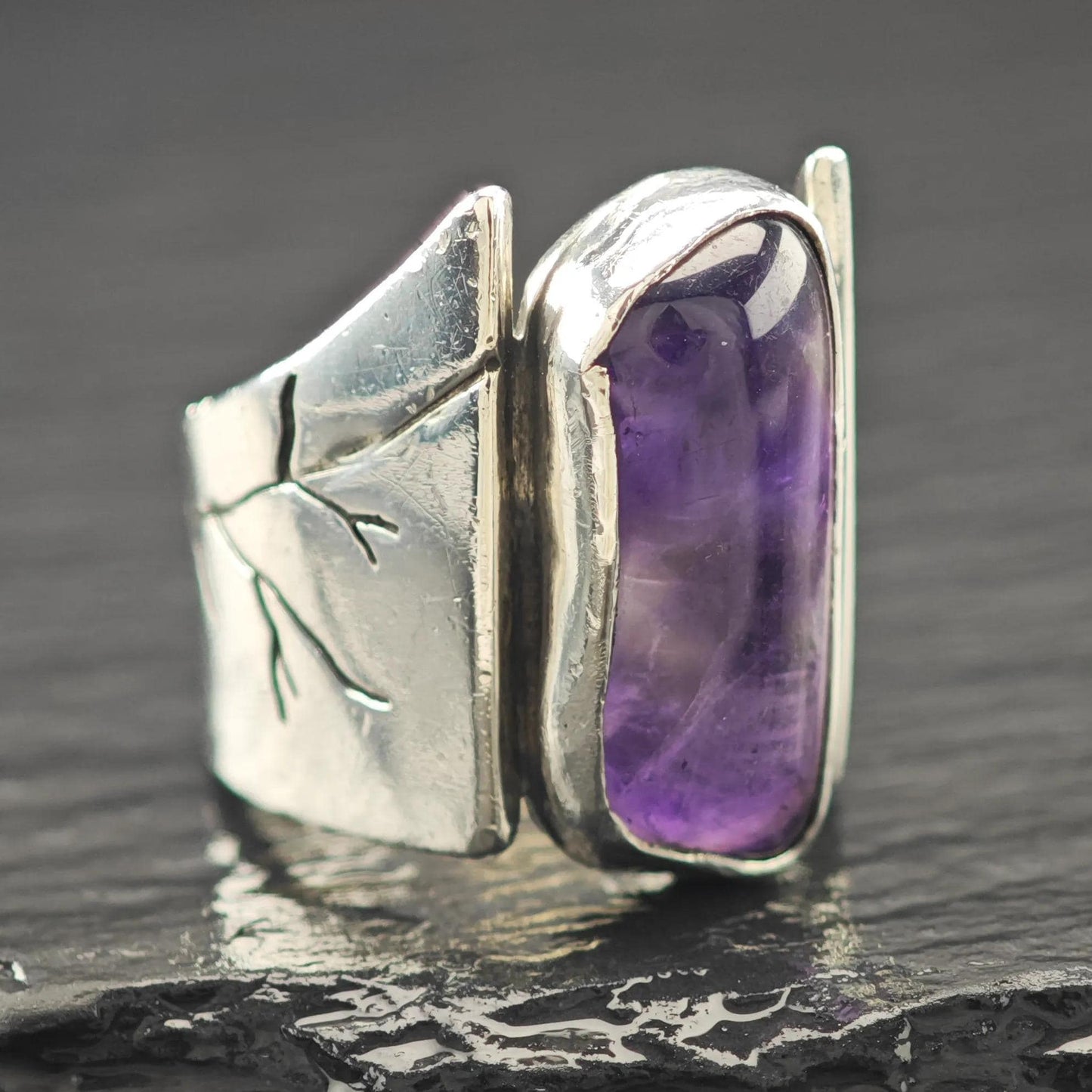 Vintage Sterling Silver Ring, Abstract Amethyst Size 6