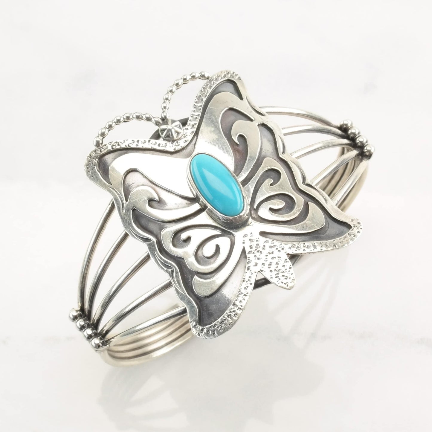 Native American Sterling Silver Cuff Bracelet Turquoise Butterfly