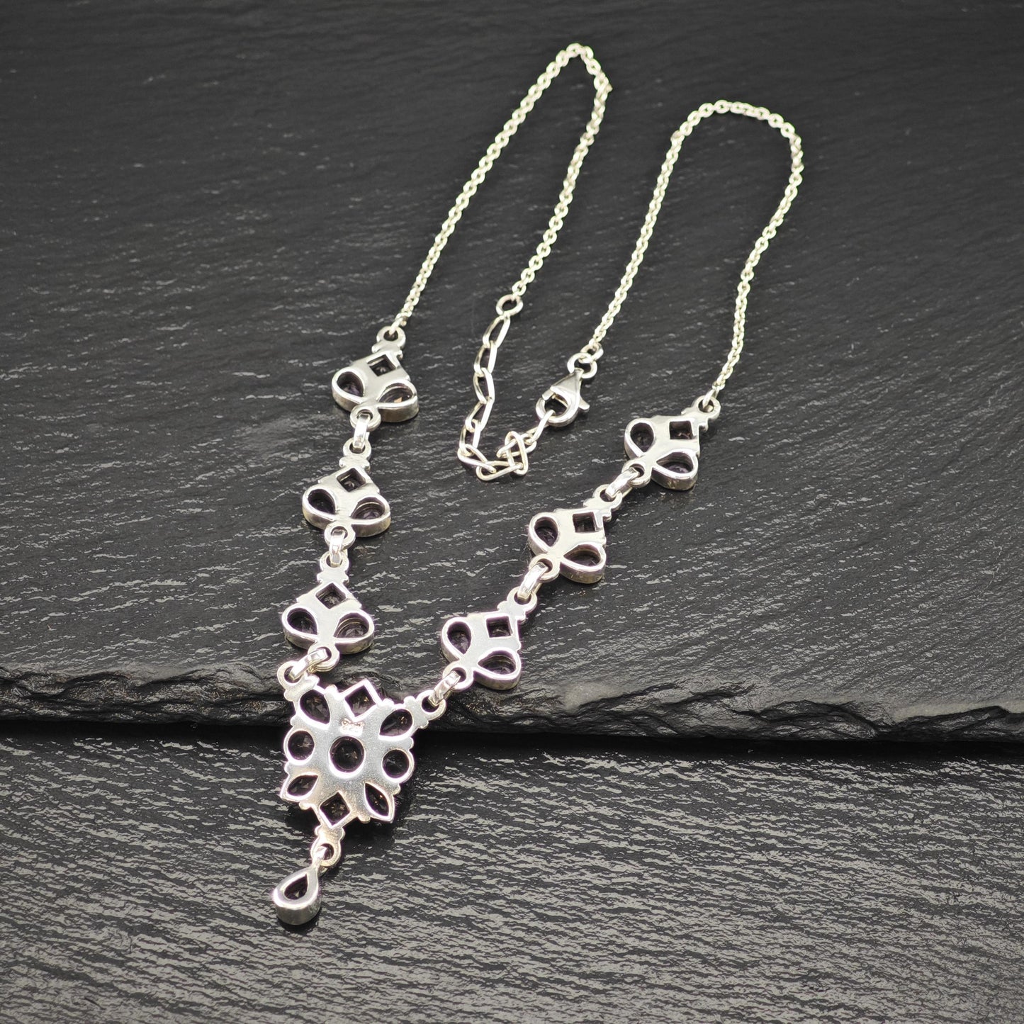 Sterling Silver Purple Amethyst Floral Necklace