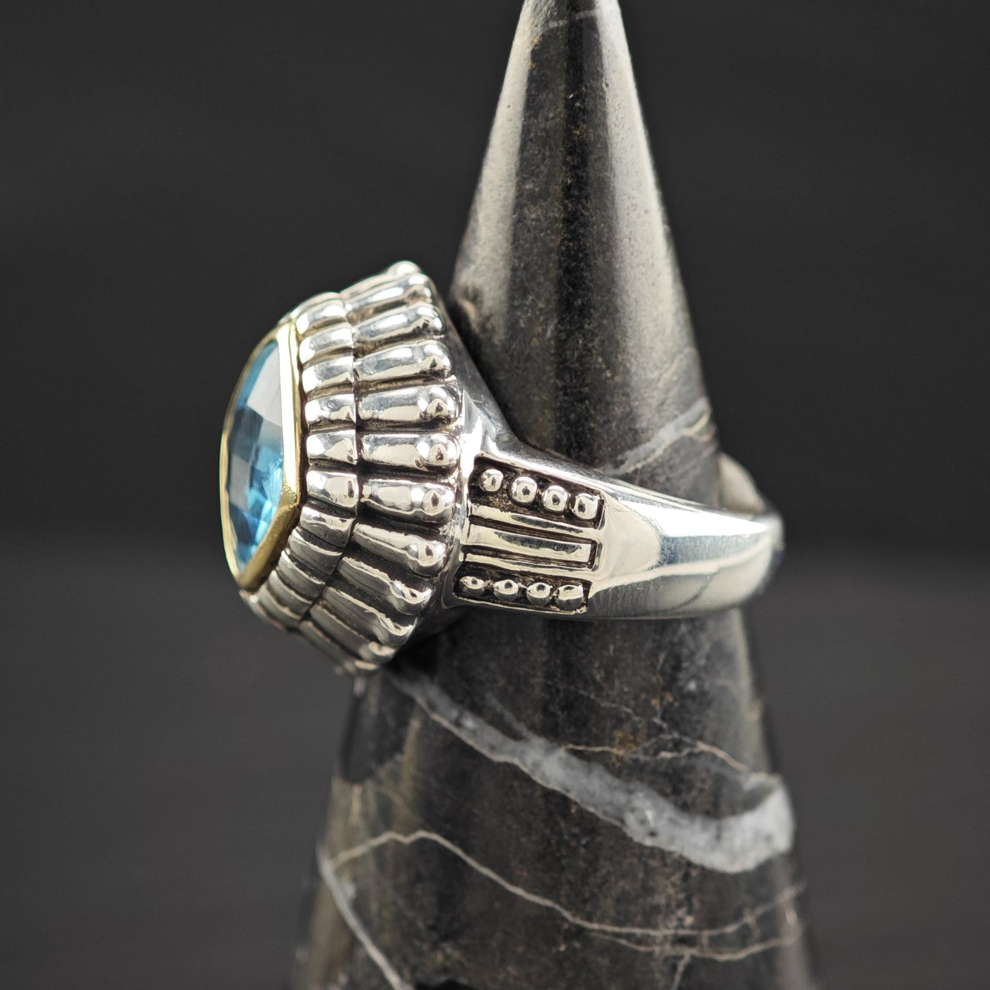 Blue Topaz Silver Ring 14K Gold Bezel Sterling