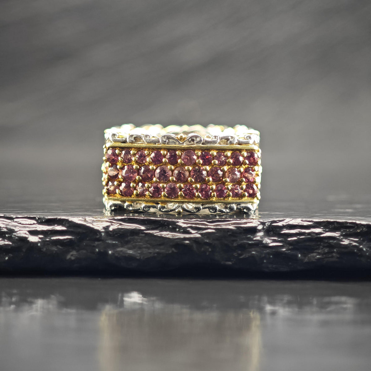 Pink Sapphire Pave Gold-plated Accent Sterling Silver Ring Sz 4 1/4 R6827