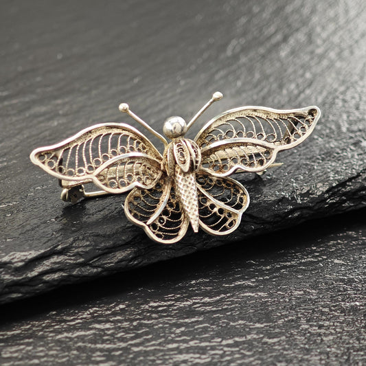 Butterfly, Filigree Art Nouveau Style Sterling Silver Brooch