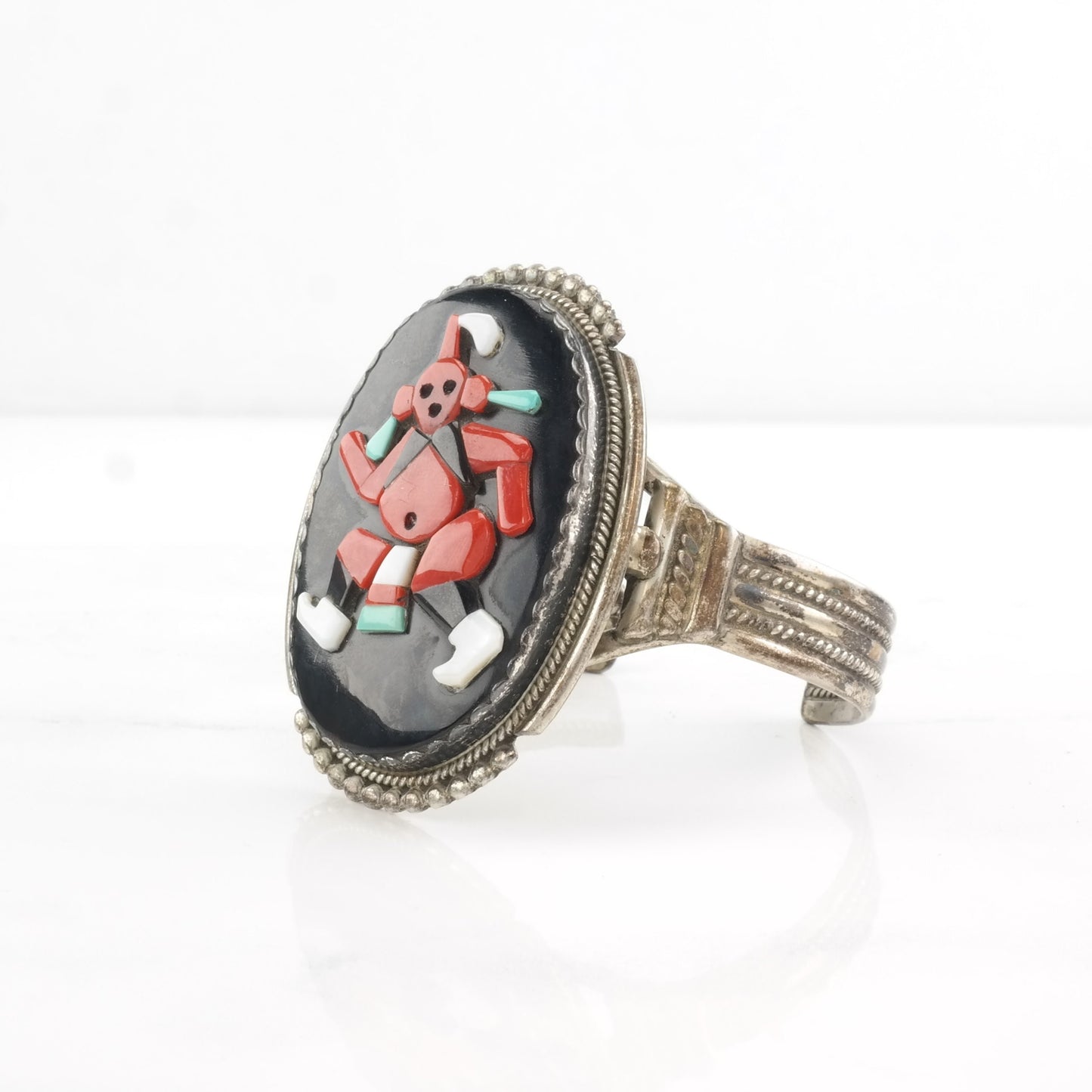 Coral Inlay Cuff Bracelet Native Zuni Sterling Silver Bev Etsate BR2464