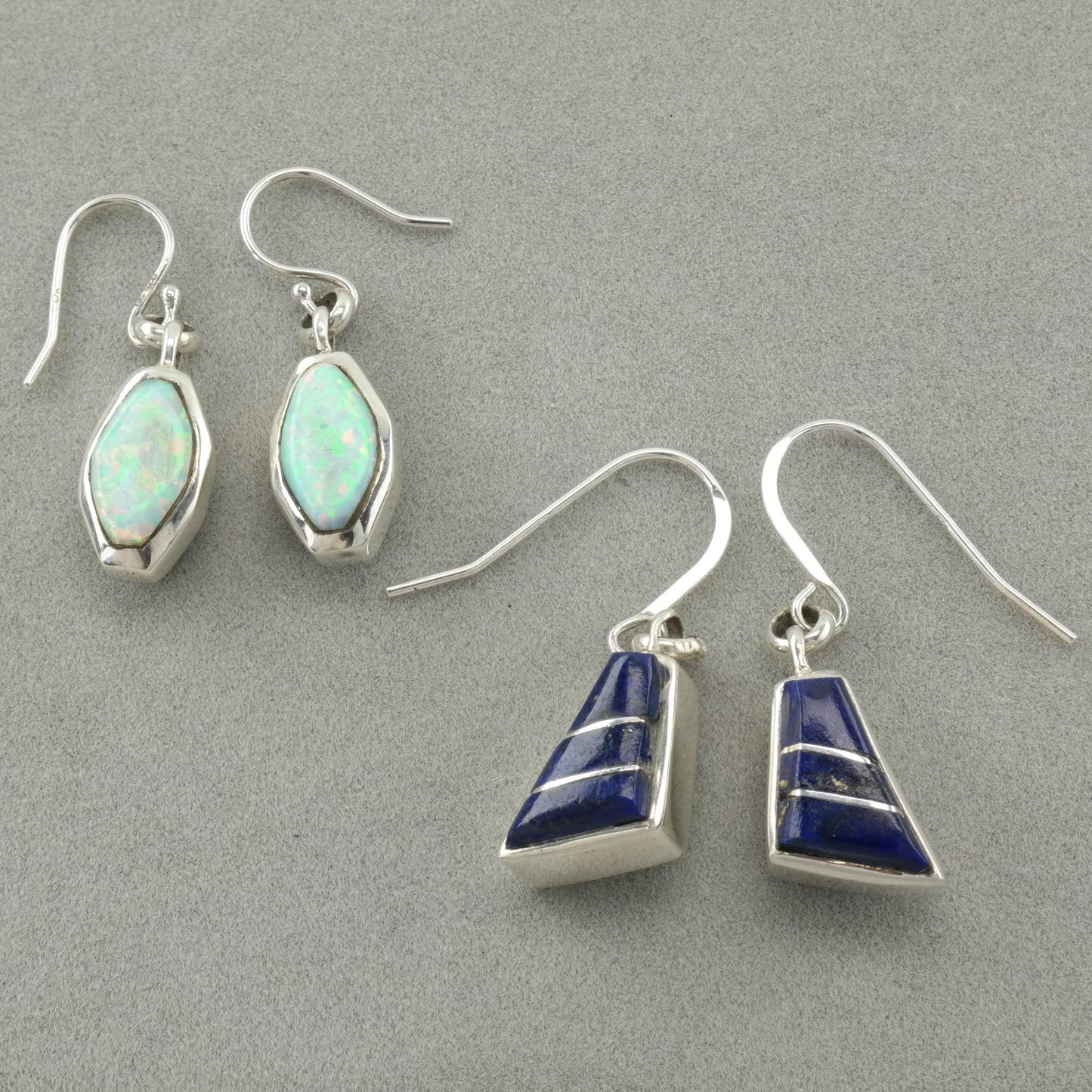 Choice of Vintage Christin Wolf Turquoise, Lab Opal, Lapis Reversible Sterling Silver Fish Hook Earrings