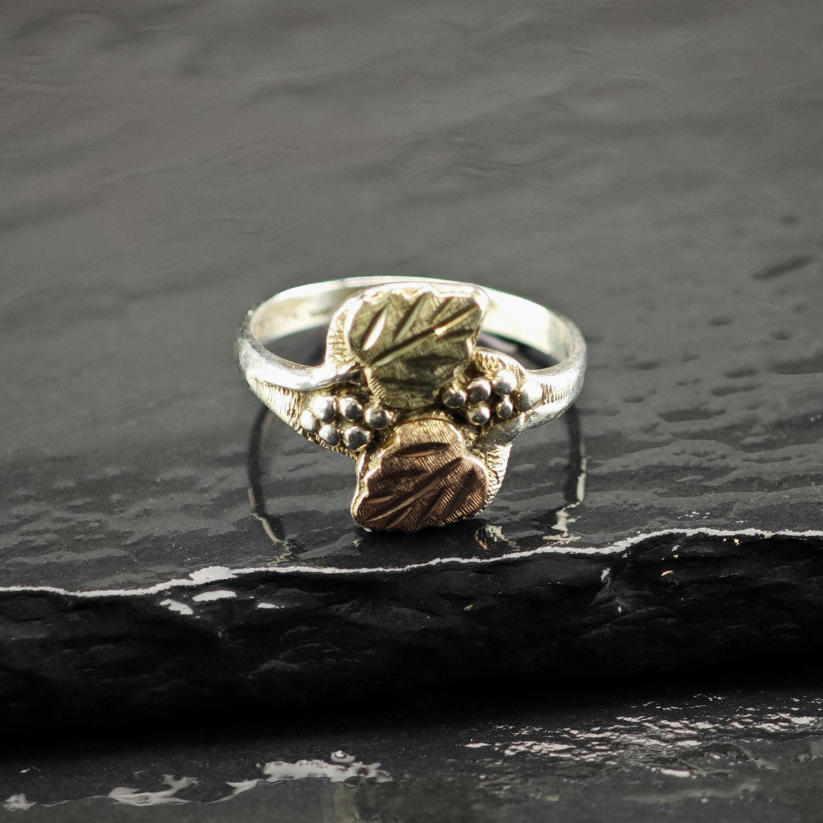 10K Gold Leaf Sterling Silver Ring Sz 6 R6828