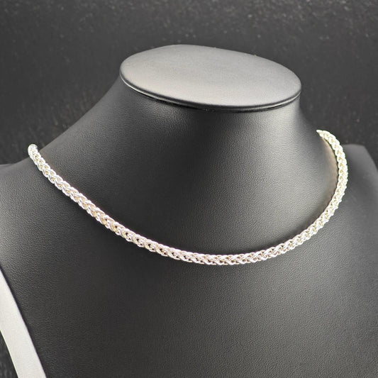 German Made Sterling Silver Spiga, Wheat Chain 4.2mm Rope Chain Necklace