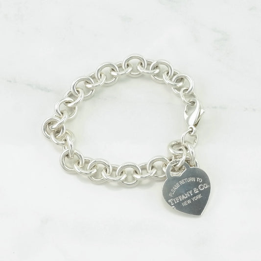 Tiffany & Co. Sterling Silver Link Bracelet Please Return To Heart Tag