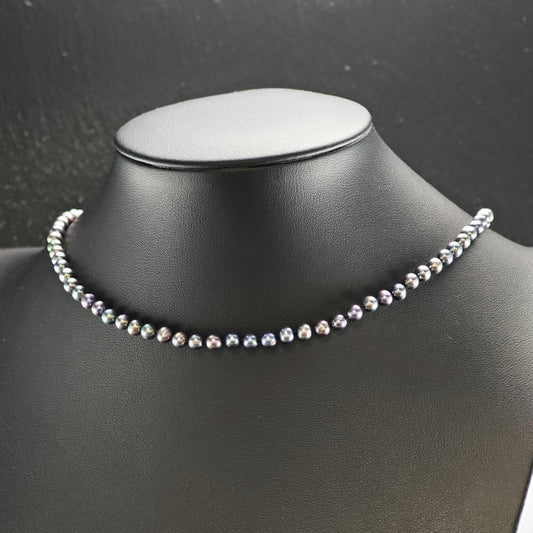 Dark Blue 4.5mm Pearls 14K Gold Clasp Beaded Necklace N2774