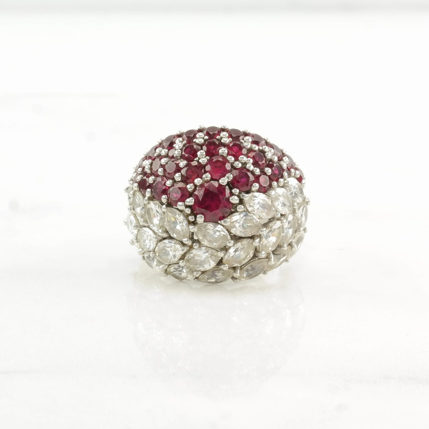 Sterling Silver Ring Lab Ruby, CZ Cluster Pink Size 7