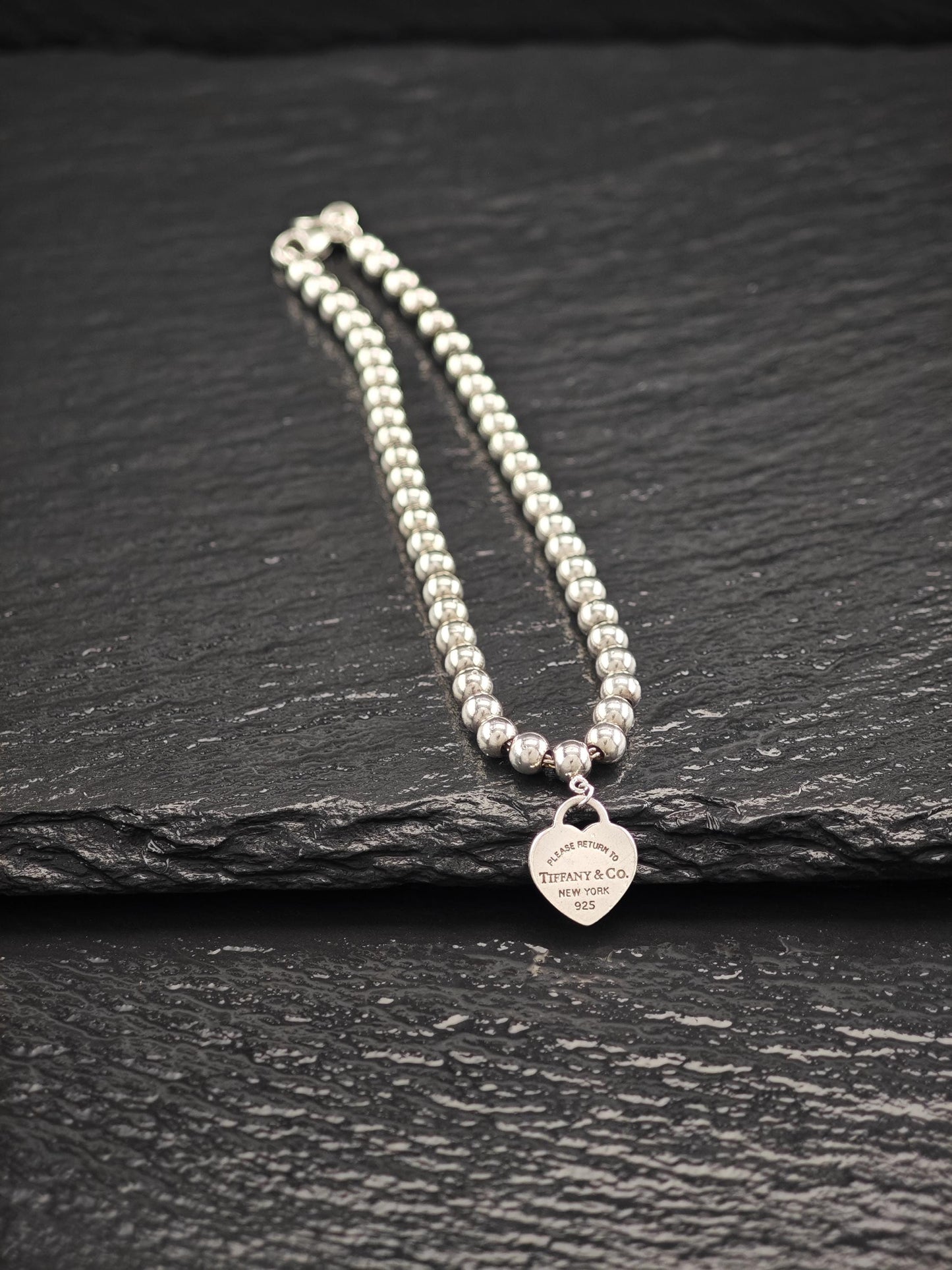 Vintage Tiffany & Co. Teal Heart Charm Bracelet Sterling Silver
