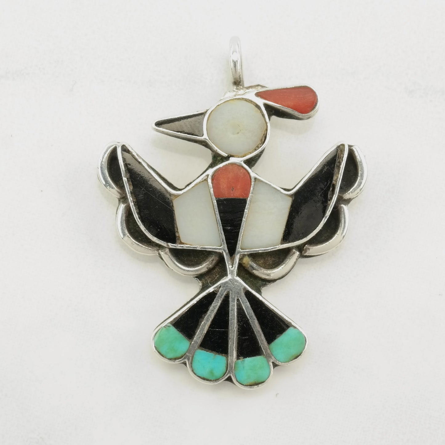 Native American Multi Gem, Inlay Bird Sterling Silver Pendant