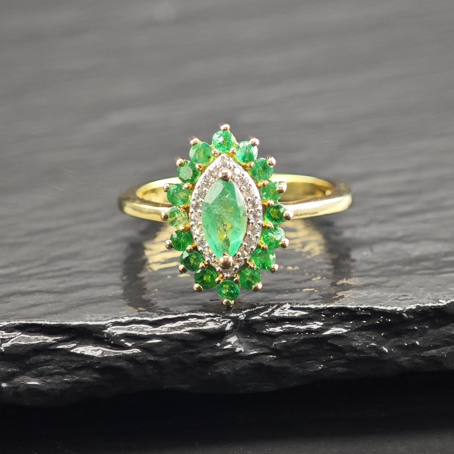 Gold Plated Emerald Sterling Silver Ring Sz 6 R6711