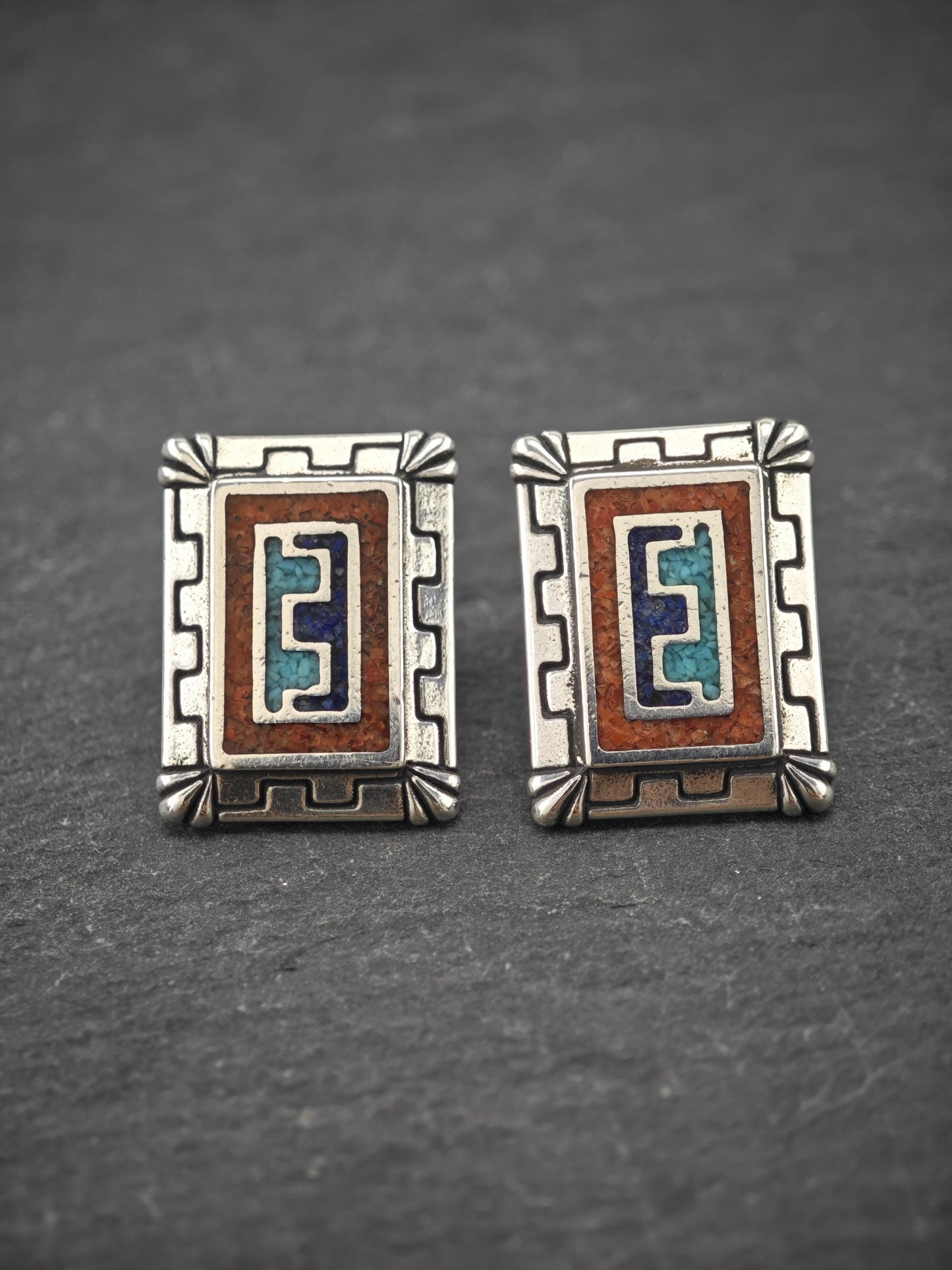 Vintage Carolyn Pollack, Inlay Sterling Silver Stud Earrings