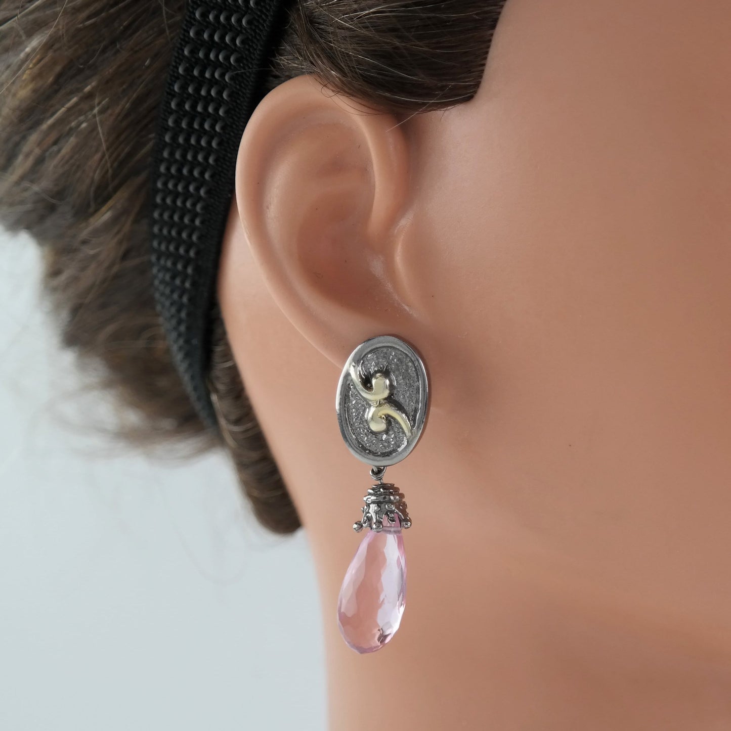 Sevan Sterling Silver Pink Stone Teardrop Earrings Stud/Dangle