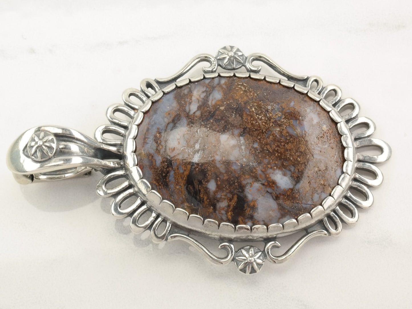 Vintage Relios Agate Floral Sterling Silver Pendant