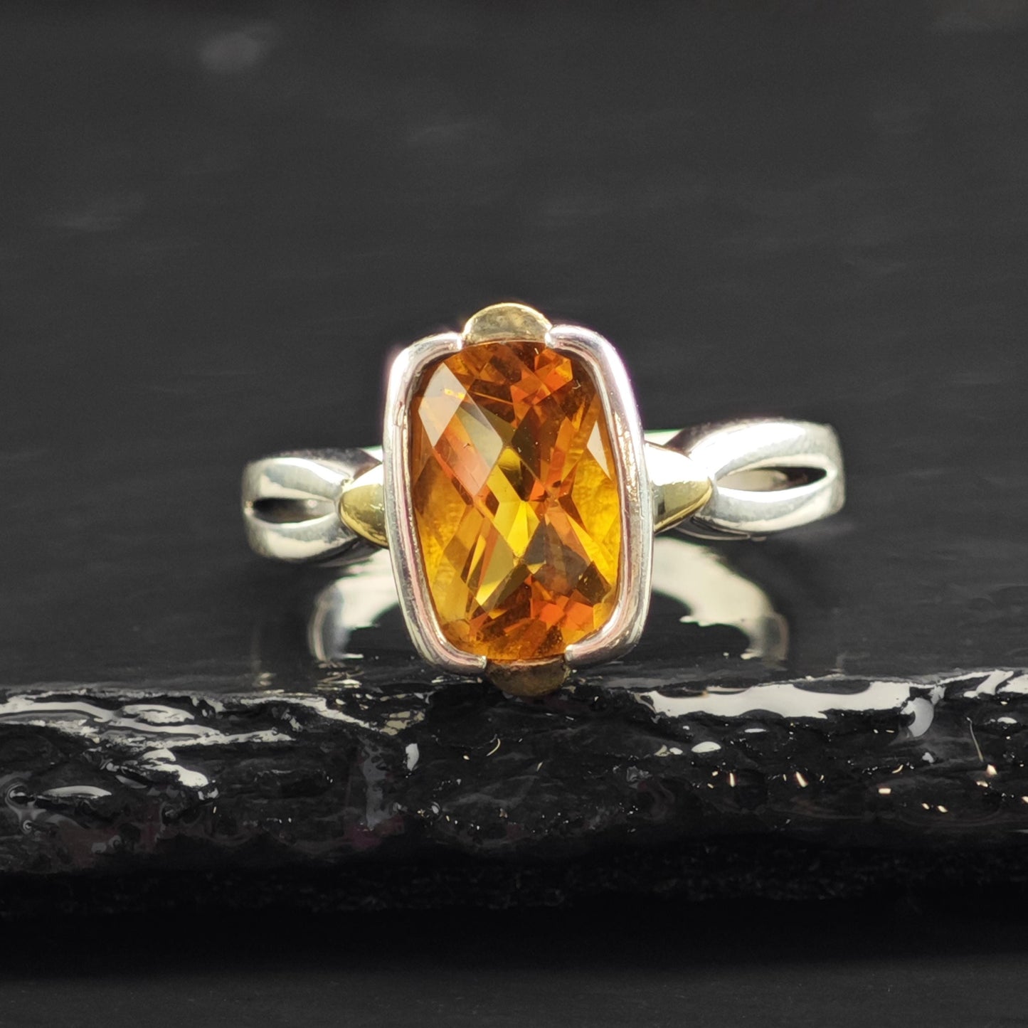 Vintage Lorenzo Citrine 18K Gold Accent Sterling Silver Ring Sz 8 3/4 R6576