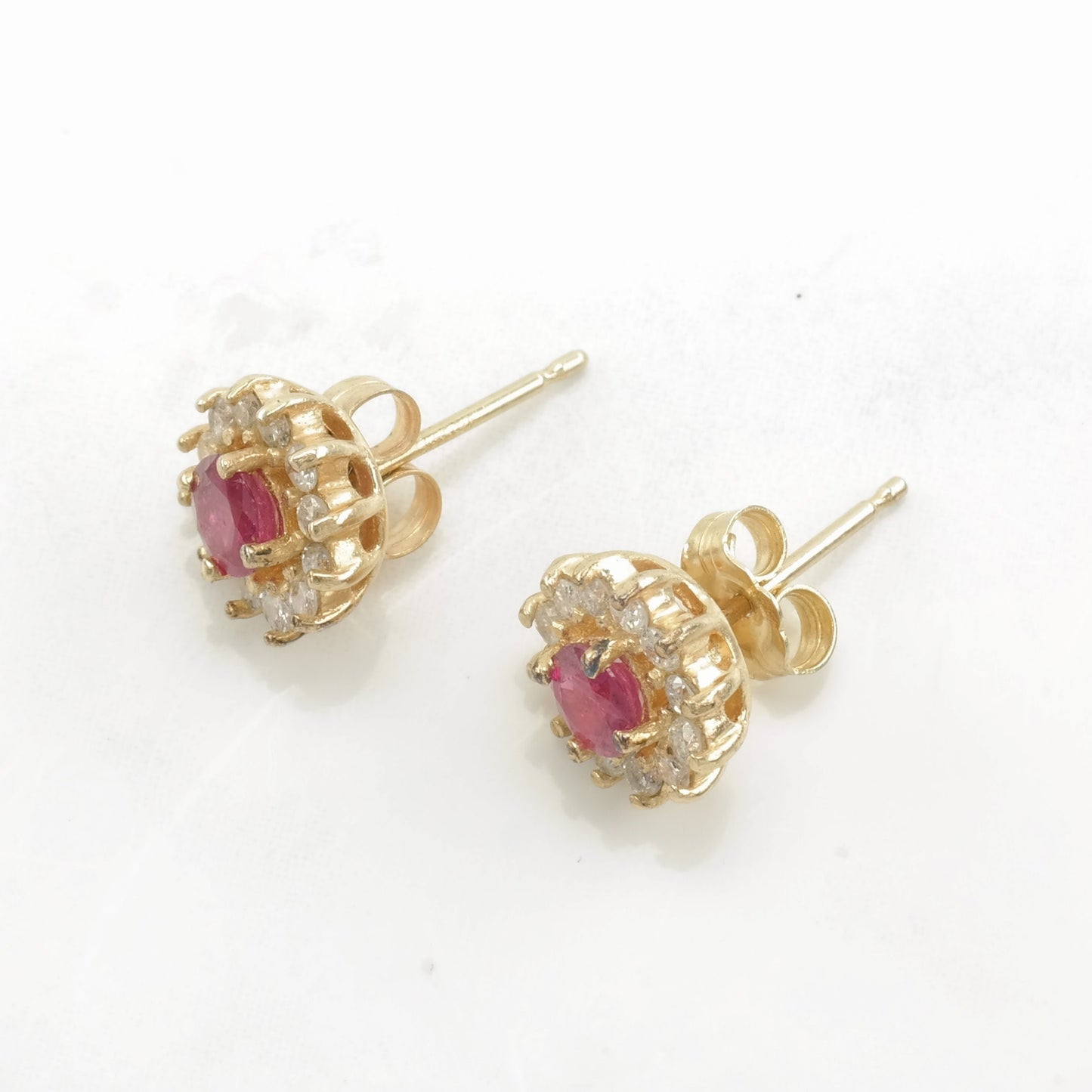 Sterling Silver Pink Ruby, Diamond, Halo Earrings Stud